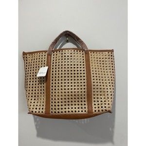 Free People Santai Straw Tan Brown Beach Tote Classic Woven Wicker Bag NWT